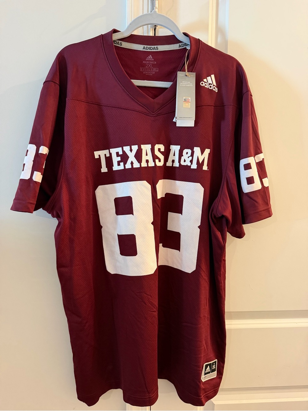 adidas Maroon Texas A&M Football Jersey with White Number 83